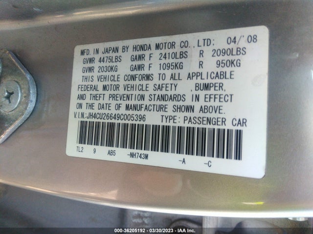 2009 ACURA TSX VIN: JH4CU26649C005396