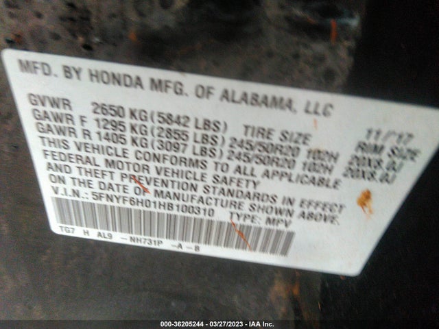 Honda Pilot Elite 2017 5FNYF6H01HB100310 Image 9