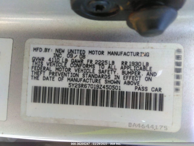 2009 PONTIAC VIBE GT VIN: 5Y2SR67019Z450501