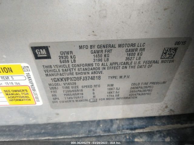 1GKKVPKD8FJ374818 GMC ACADIA SLE