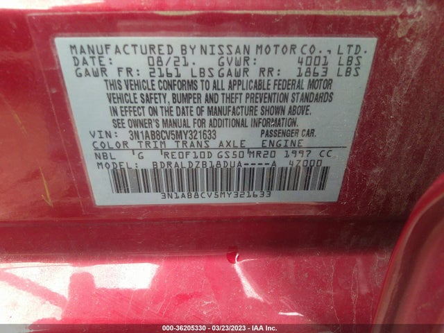 Nissan SENTRA SV 2021 3N1AB8CV5MY321633 Image 10