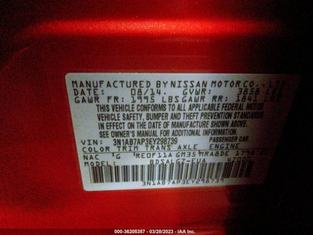 3N1AB7AP3EY298739 Nissan SENTRA SL