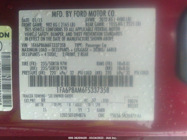 2015 Ford Fastback, VIN: 1FA6P8AM6F5337358