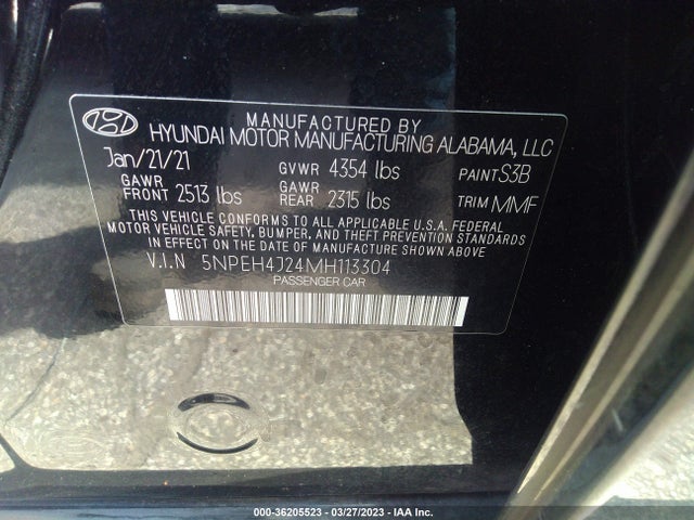 2021 HYUNDAI SONATA LIMITED VIN: 5NPEH4J24MH113304
