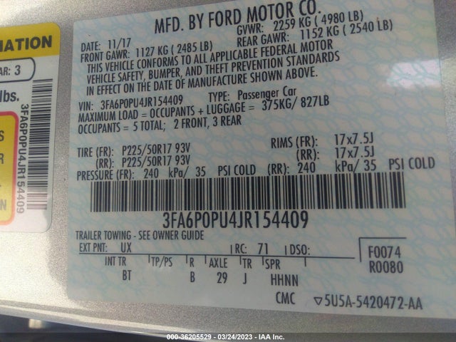 2018 Ford Fusion, VIN: 3FA6P0PU4JR154409