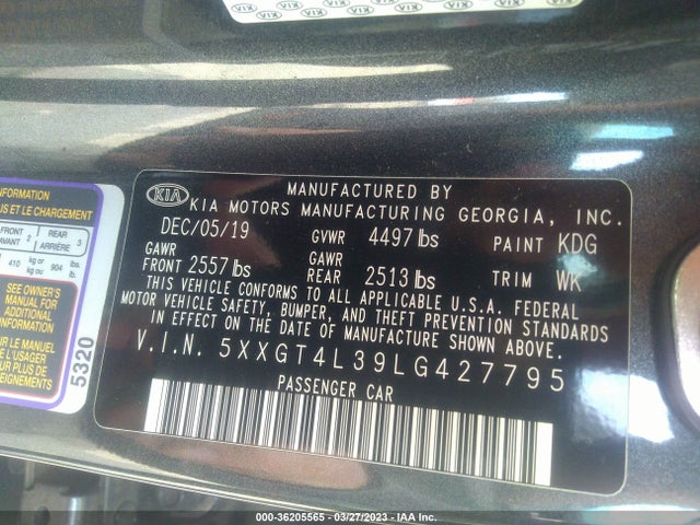 KIA Optima Se 2020 5XXGT4L39LG427795 Image 9