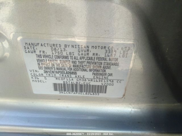 3N1CN7APXEL826855 Nissan VERSA SV