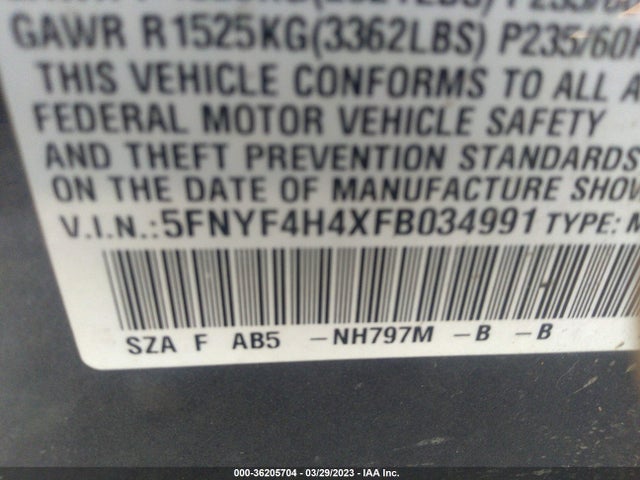 Honda Pilot Ex 2015 5FNYF4H4XFB034991 Image 10
