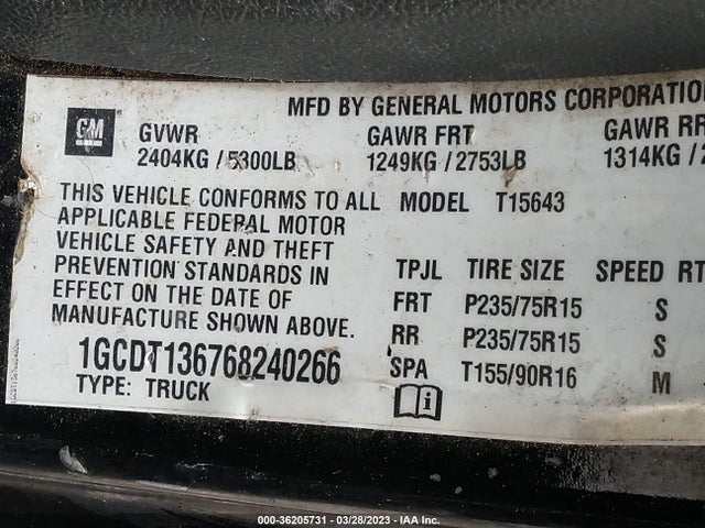 2006 CHEVROLET COLORADO LT W/2LT VIN: 1GCDT136768240266