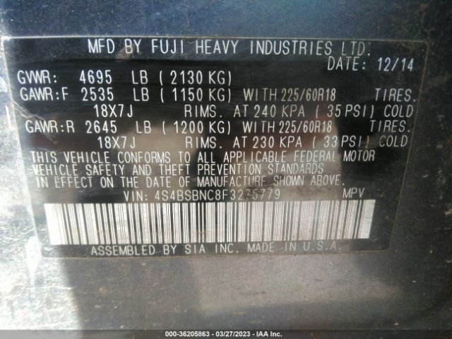 4S4BSBNC8F3275779 Subaru Outback 2.5i Limited