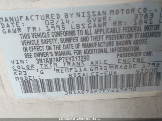 3N1AB7AP7EY217290 Nissan SENTRA S