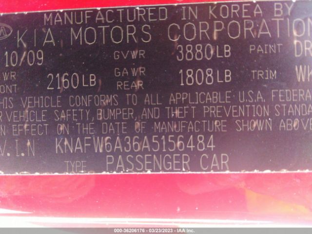 KNAFW6A36A5156484 KIA Forte Koup Sx