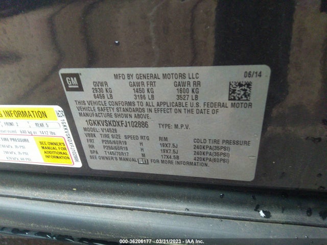 GMC ACADIA SLT 2015 1GKKVSKDXFJ102886 Image 9
