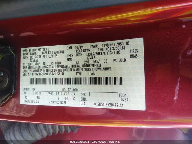 Ford F-150 Raptor 2020 1FTFW1RG9LFA11210 Image 11