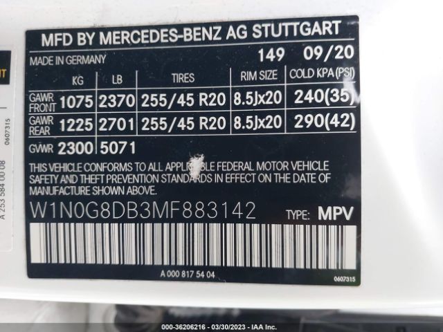 W1N0G8DB3MF883142 Mercedes-Benz Glc Glc 300