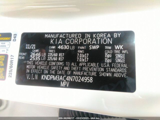 KNDPM3AC4N7024958 KIA Sportage Lx