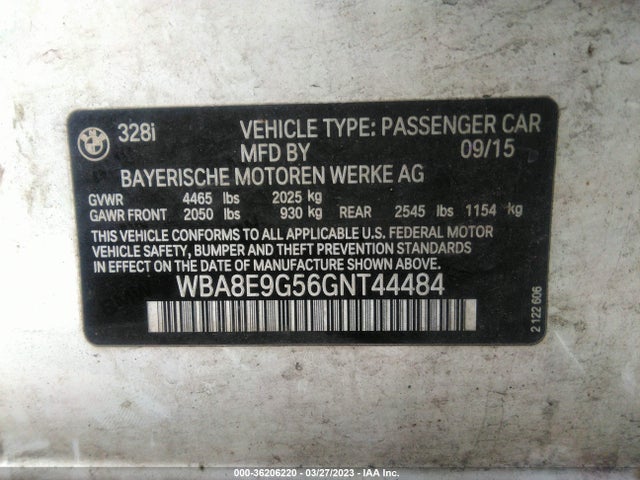 BMW 3 Series 328i 2016 WBA8E9G56GNT44484 Image 9