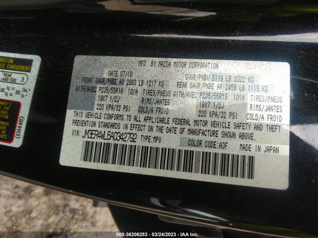 2010 MAZDA CX-7 GRAND TOURING VIN: JM3ER4WL6A0342792