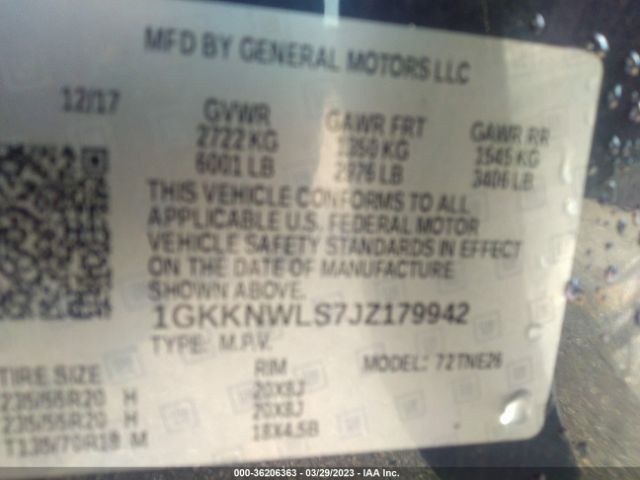 1GKKNWLS7JZ179942 GMC ACADIA SLT