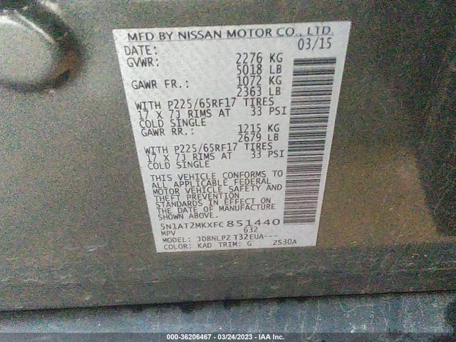 Nissan ROGUE S 2015 5N1AT2MKXFC851440 Image 9