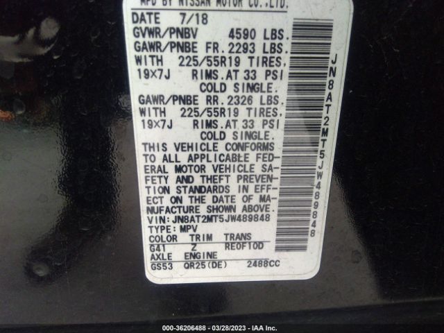 JN8AT2MT5JW489848 Nissan Rogue Sl