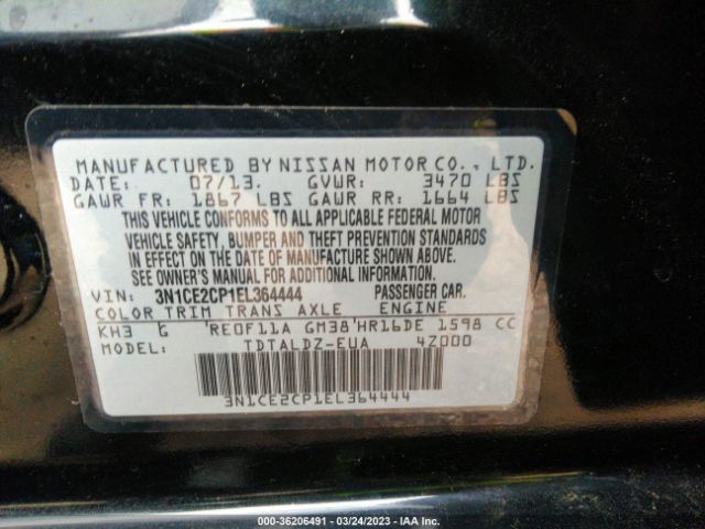 3N1CE2CP1EL364444 Nissan Versa Note Sv