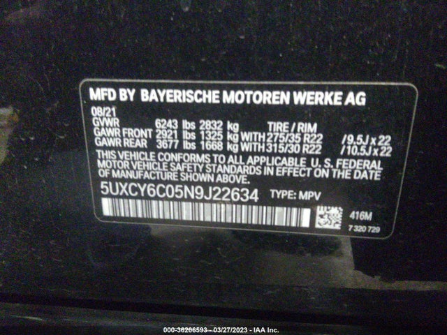 2022 BMW X6, VIN: 5UXCY6C05N9J22634