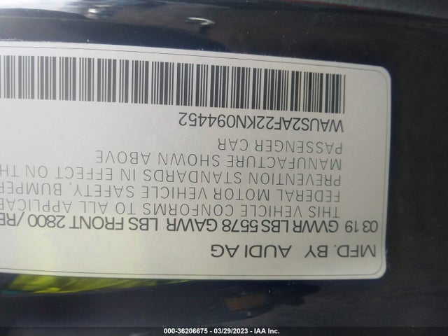 WAUS2AF22KN094452 Audi A7 Prestige