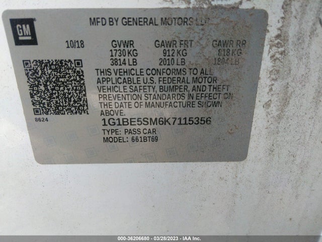 Chevrolet CRUZE LT 2019 1G1BE5SM6K7115356 Image 10