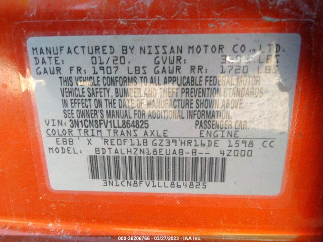 2020 Nissan Versa, VIN: 3N1CN8FV1LL864825