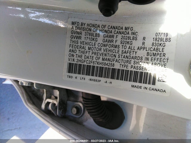 Honda Civic Sedan Lx 2019 2HGFC2F67KH584258 Image 11