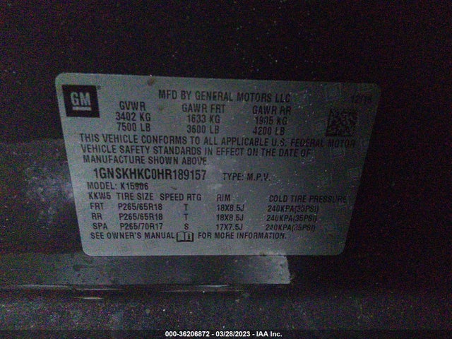 Chevrolet Suburban Lt 2017 1GNSKHKC0HR189157 Image 9