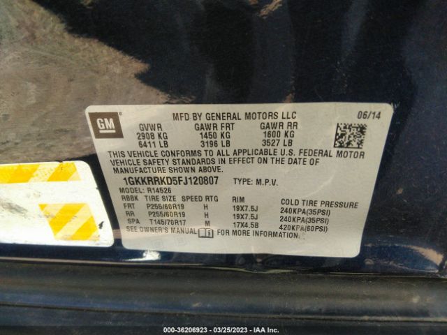 1GKKRRKD5FJ120807 GMC ACADIA SLT