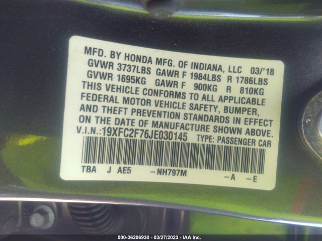 Honda Civic Sedan Ex 2018 19XFC2F76JE030145 Image 9