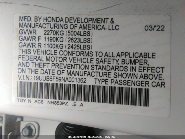 Acura Tlx W/a-spec Package 2022 19UUB6F59NA001362 Image 9