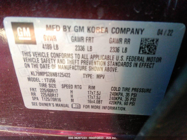 Chevrolet Trailblazer Lt 2022 KL79MPS28NB125422 Image 9
