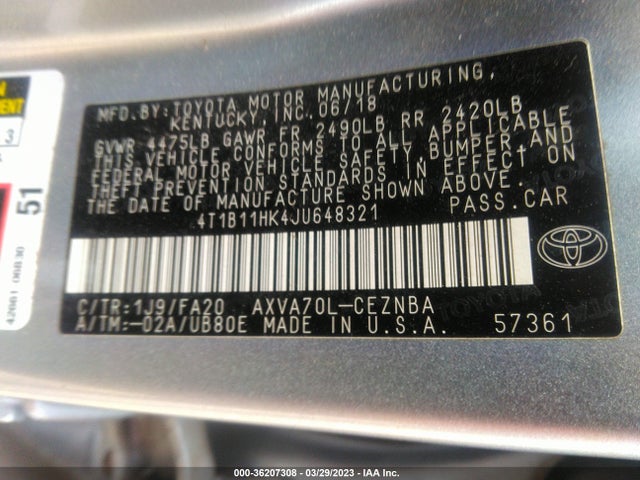 Toyota CAMRY LE 2018 4T1B11HK4JU648321 Image 9