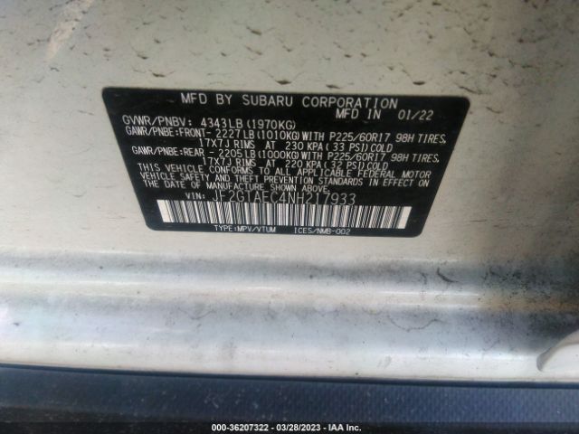 JF2GTAEC4NH217933 Subaru Crosstrek Premium