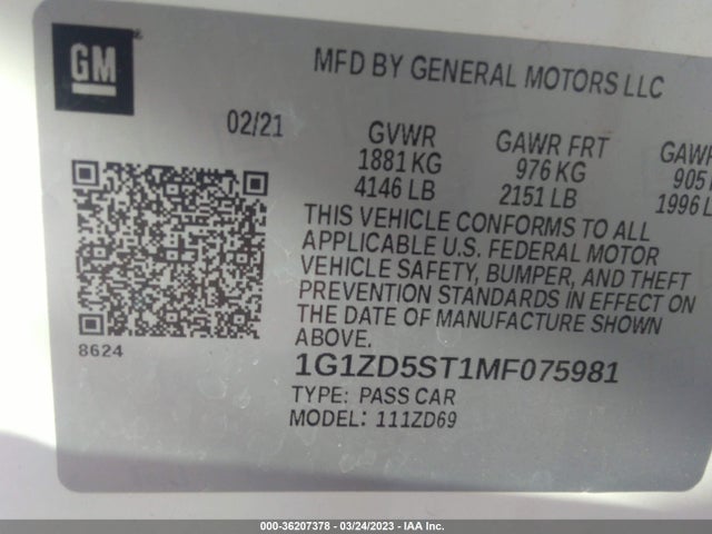Chevrolet MALIBU LT 2021 1G1ZD5ST1MF075981 Image 9