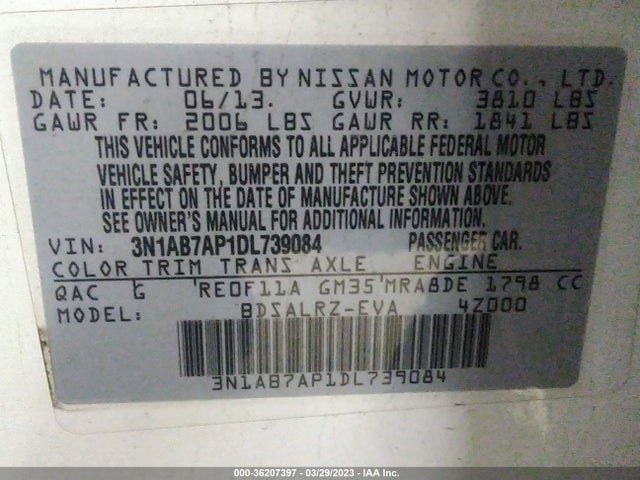 2013 NISSAN SENTRA SR VIN: 3N1AB7AP1DL739084