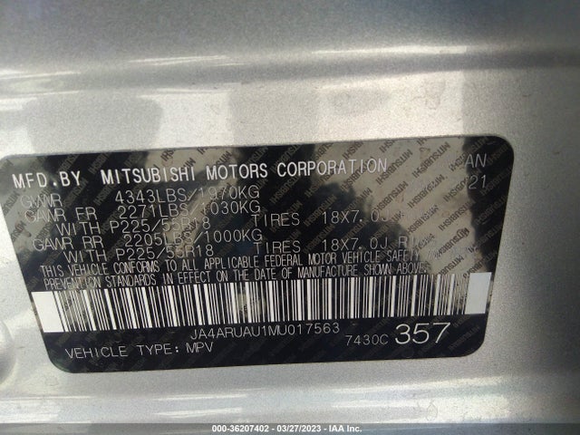 JA4ARUAU1MU017563 Mitsubishi Outlander Sport Es/se/le/be