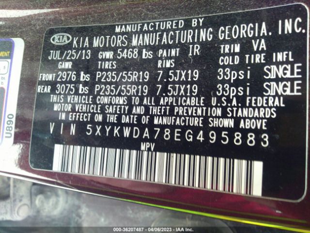 5XYKWDA78EG495883 KIA Sorento Sx V6