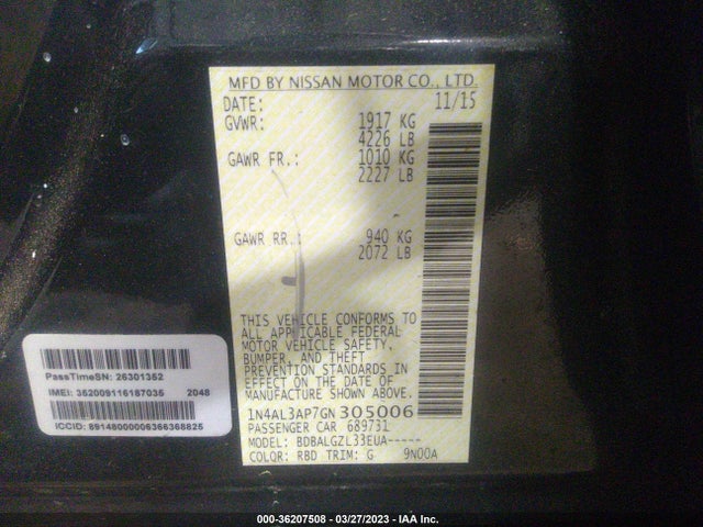 Nissan ALTIMA 2.5 2016 1N4AL3AP7GN305006 Image 9