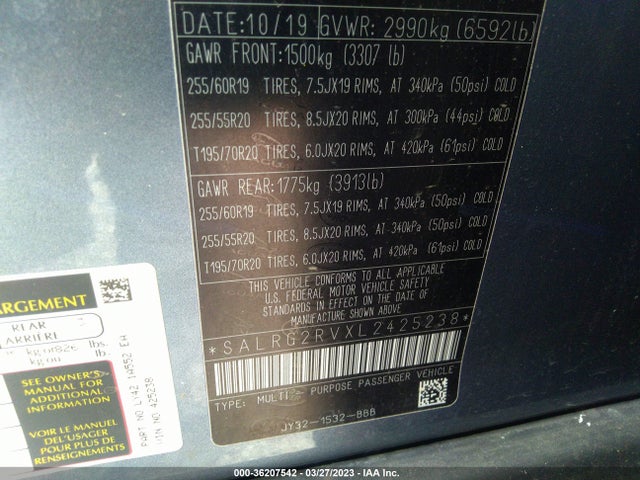 Land Rover Discovery 2020 SALRG2RVXL2425238 Image 10