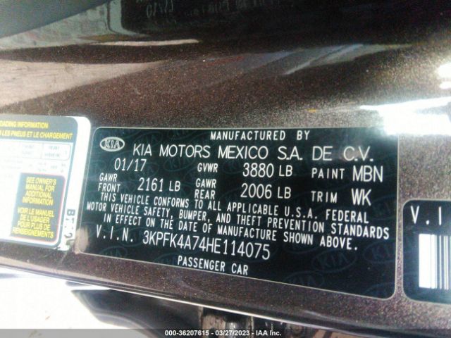 3KPFK4A74HE114075 KIA FORTE LX