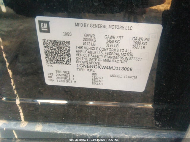 Chevrolet Traverse Lt Cloth 2021 1GNERGKW4MJ113009 Image 9