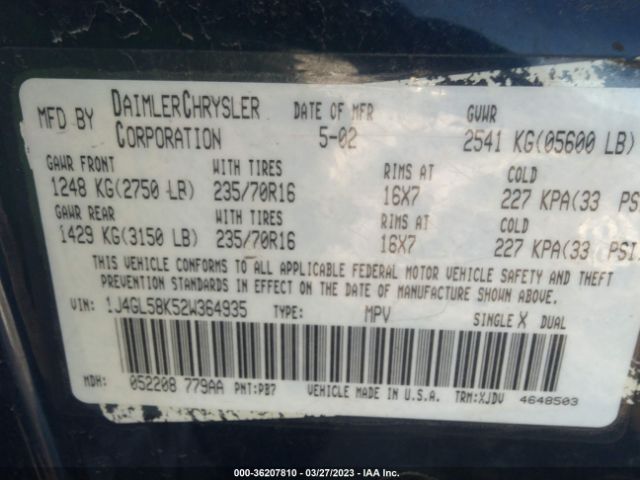 1J4GL58K52W364935 Jeep Liberty Limited