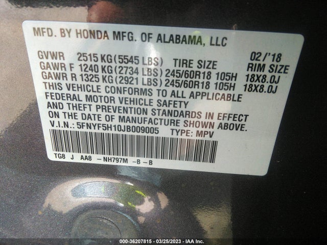 Honda PILOT LX 2018 5FNYF5H10JB009005 Image 10