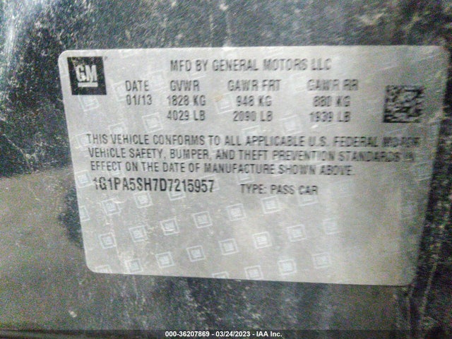2013 CHEVROLET CRUZE LS VIN: 1G1PA5SH7D7215957