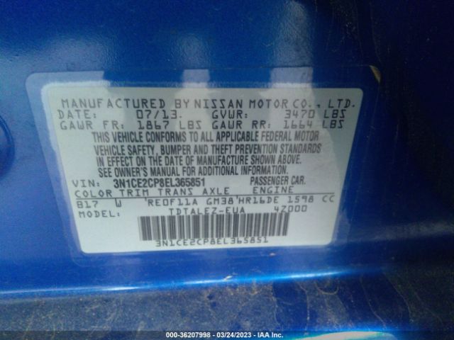 3N1CE2CP8EL365851 Nissan Versa Note Sv